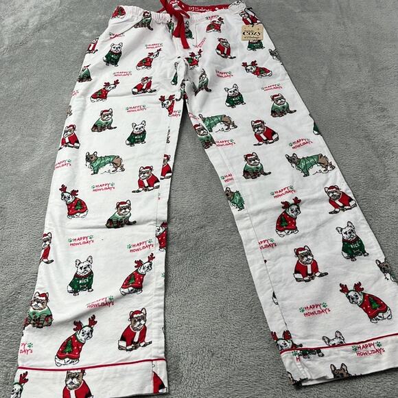NEW PJ Salvage S 100% Cotton Ivory Happy Howlidays Allover‎ Bulldog Dog Print - Picture 7 of 12